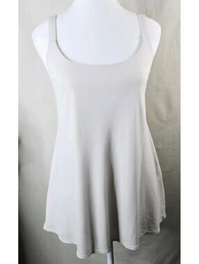 Eileen Fisher Off White Stretch Silk Scoop Neck Tank Top Women’s M Excellent